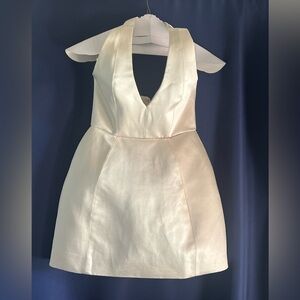 Oh Polly Cream Satin Dress Label Detail